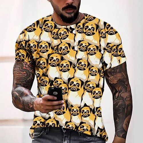 

Men's T shirt Tee Tee Graphic Round Neck Yellow Short Sleeve 3D Print Casual Daily 3D Print Tops Fashion Cool Designer Comfortable / Summer / Summer
