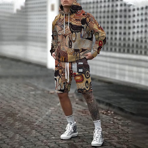 

Homens Moletom Conjunto de moletons Marron Com Capuz Gráfico 2 Peças Imprimir Desportos e Ar livre Casual Esportes Impressão 3D Básico Roupa de rua Roupa de Esporte Outono Primavera Roupa Moletons