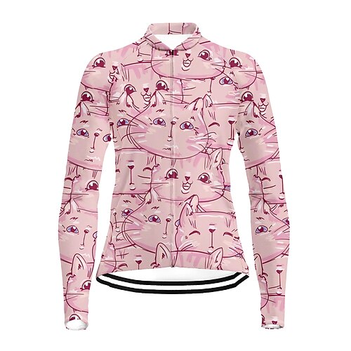 

21Grams Women's Cycling Jersey Long Sleeve Bike Top with 3 Rear Pockets Mountain Bike MTB Road Bike Cycling Breathable Quick Dry Moisture Wicking Reflective Strips Rosy Pink Cat Polyester Spandex