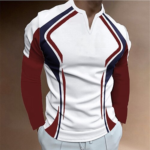 

Men's Unisex T shirt Tee 3D Print Color Block Graphic Prints V Neck Street Daily Print Long Sleeve Tops Designer Basic Casual Big and Tall Red
