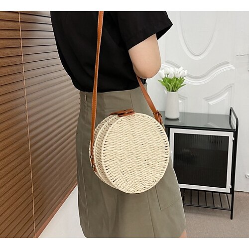 

Women's Girls' Sling Bags Crossbody Bag Straw Bag Rattan Wicker Daily Holiday Going out Creamy-white Green khaki Coffee