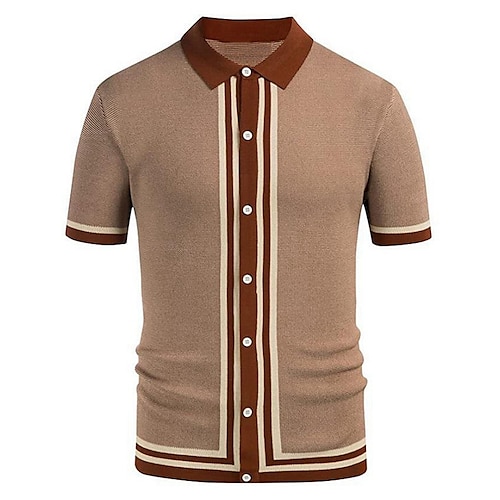 

Hombre Camisa Bloque de color Cuello Vuelto Azul Piscina Caqui Diario Festivos Manga Corta Abotonar Ropa Moda Casual Fornido Cómodo