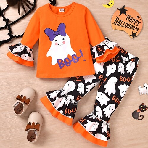 

Kids Girls' Halloween Clothing Set 2 Pieces Long Sleeve Black Purple Pink Cartoon Active Cute 2-6 Years