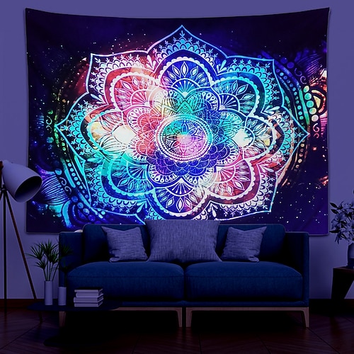 

Blacklight UV Reactive Wall Tapestry Mandala Bohemian Room Background Decorative Cloth Hanging