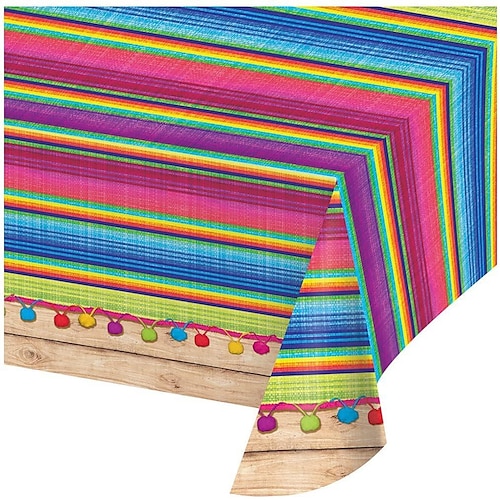 

Mexican Fiesta Tablecloth Colorful Striped Wood Grain Paper Plate Tissue Tablecloth Mexican Party Set for Mexican Independence Day