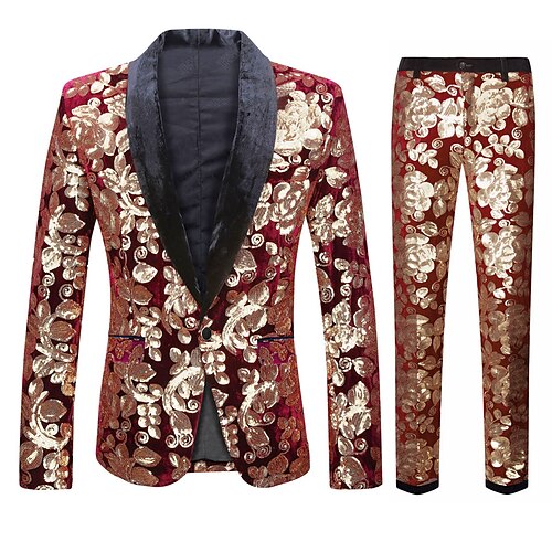 

Prince Aristocrat Retro Vintage Rococo Baroque Victorian Outfits Masquerade Tuxedo Suit Trousers Men's Sequins Costume Vintage Cosplay Party / Evening Long Sleeve Coat Masquerade / Pants / Pants