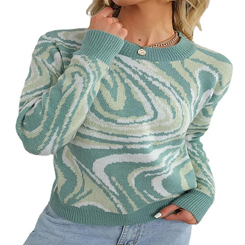 

Women's Pullover Sweater Jumper Crochet Knit Knitted Abstract Crew Neck Stylish Casual Daily Holiday Fall Winter Green Purple S M L / Long Sleeve