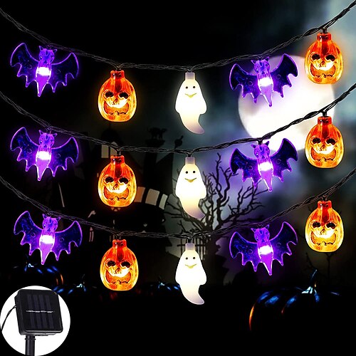 

Halloween Solar Lights Decoration 6.5m Pumpkin Spider Bat Ghost Horror Lights 30LEDs Outdoor Waterproof Halloween Garden Home Party Decoration