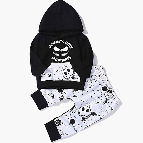 

Kids Boys Halloween Hoodie Pants HoodieSet Clothing Set 2 Pieces Long Sleeve White Black Skull Letter Print Street Vacation Outdoor Fashion Comfort Cool Daily 3-12 Years
