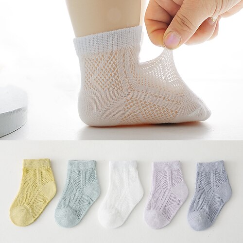 

Kids Unisex 3 Pairs Children's Day Socks Green Purple Solid Colored Hole Fall Spring Cotton Daily Wear 1-12 Years