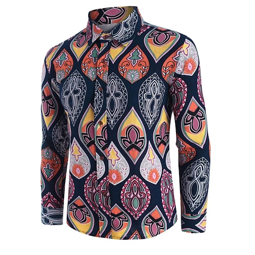 

Men's Shirt 3D Print Floral Turndown Street Casual Button-Down Print Long Sleeve Tops Designer Casual Vintage Retro Navy Blue