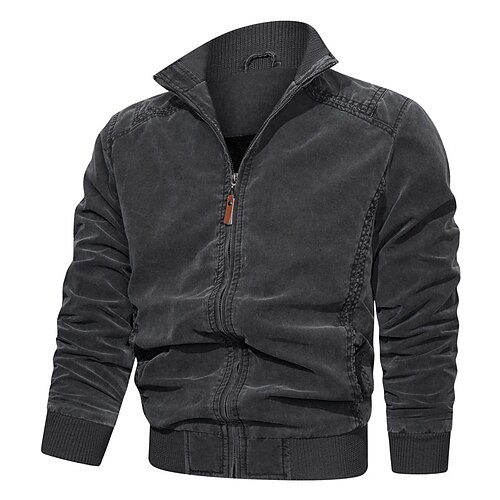

Men's Winter Jacket Winter Coat Casual Jacket Thermal Warm Outdoor Fishing Climbing Zipper Stand Collar Vintage Casual Windproof Jacket Outerwear Pure Color Pocket Black Blue Khaki