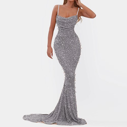 

Women's Party Dress Sheath Dress Slip Dress Long Dress Maxi Dress Gray Sleeveless Pure Color Sequins Spring Summer Spaghetti Strap Modern Party Evening Party Wedding Guest Slim 2022 S M L XL