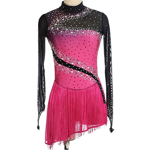 

Figure Skating Dress Women's Girls' Ice Skating Dress Black Red Thumbhole High Elasticity Training Competition Skating Wear Crystal / Rhinestone Long Sleeve Ice Skating Figure Skating / Winter