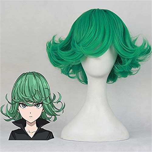

One-Punch Man Tatsumaki Wigs Tatsumaki Cosplay Wig 30cm 11.81'' Short Curly Wavy Heat Resistant Synthetic Hair Anime Costume Party Wig Green