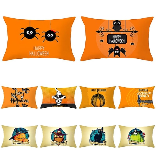 

Halloween Lumbar Pillow Cover 1PC Soft Decorative Square Throw Pillow Cover for Bedroom Livingroom Pumpkin Bat Cat Ghost