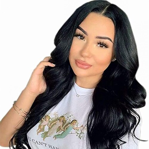 

Human Hair 13x4 Lace Front Wig Free Part Brazilian Hair Body Wave Black Wig 130% Density with Baby Hair Glueless Pre-Plucked For wigs for black women Medium Length Human Hair Lace Wig