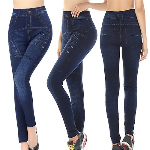 

Femme Collants Pantalon Legging Faux denim Bleu de minuit Taille haute Mode Casual Fin de semaine Elastique Toute la longueur Contrôle du Ventre Plein S M L XL XXL / Slim