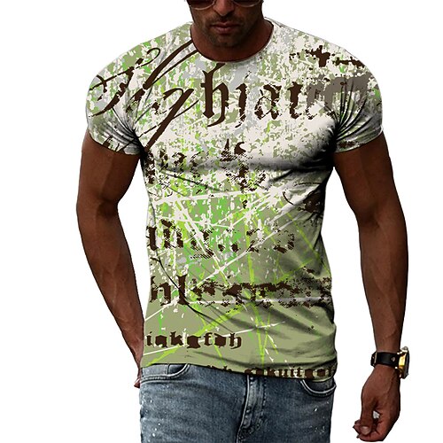 

Men's Unisex T shirt Tee Letter Graphic Prints Crew Neck Green Short Sleeve 3D Print Outdoor Street Print Tops Vintage Sports Casual Big and Tall / Summer / Summer