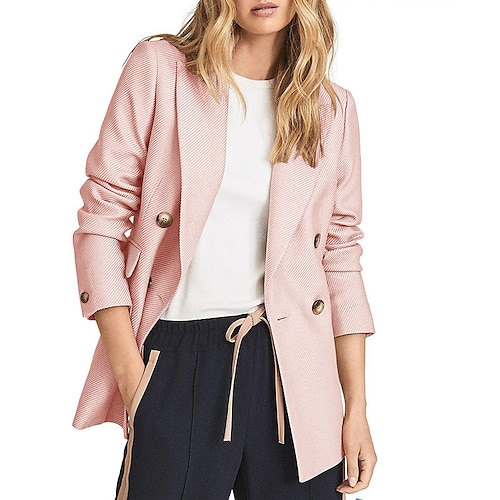 

Women's Blazer Warm Breathable Outdoor Office Work Pocket Buttoned Front Turndown OL Style Elegant Modern Solid Color Regular Fit Outerwear Long Sleeve Winter Fall Black Pink Khaki S M L XL XXL