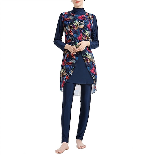 

Women's Burkini Hijab Swimsuit Full Coverage UPF50 Long Sleeve Bathing Suit Modest Swimwear 4-Piece Swimming Beach Water Sports Printed Spring Summer Autumn