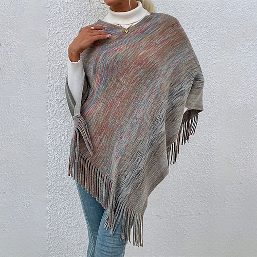 

Women's Poncho Sweater Jumper Crochet Knit Tassel Knitted Striped V Neck Stylish Casual Outdoor Daily Winter Fall Gray S M L / Sleeveless / Sleeveless / Regular Fit / Going out