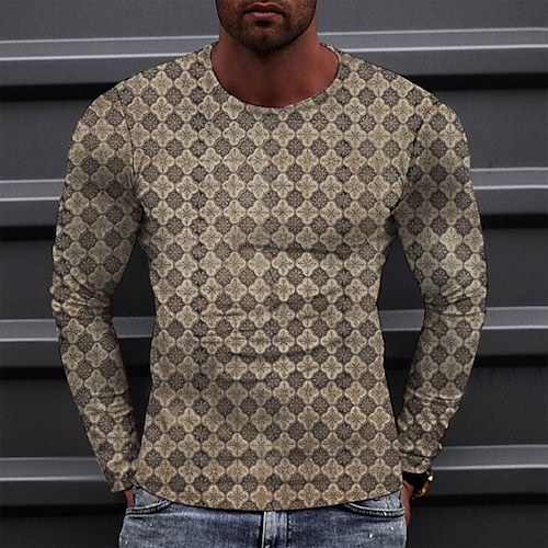 

Men's T shirt Tee Tee Graphic Round Neck Beige Long Sleeve 3D Print Casual Daily Print Tops Fashion Designer Comfortable Big and Tall