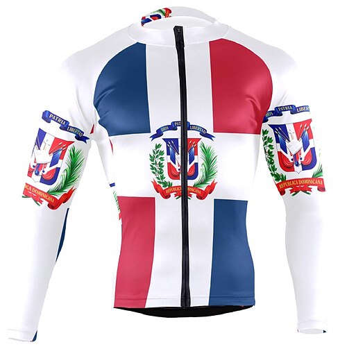 

21Grams Men's Cycling Jersey Long Sleeve Bike Top with 3 Rear Pockets Mountain Bike MTB Road Bike Cycling Breathable Quick Dry Moisture Wicking Reflective Strips White National Flag Polyester Spandex