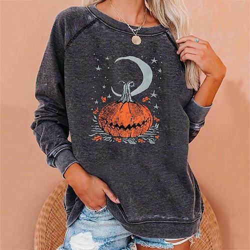 

Women's Sweatshirt Pullover Pumpkin Moon Print Halloween Weekend Hot Stamping Active Streetwear Clothing Apparel Hoodies Sweatshirts White Black