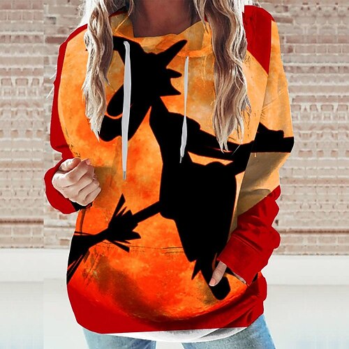 

Women's Hoodie Sweatshirt Halloween Orange Graphic Sports Long Sleeve 3XL