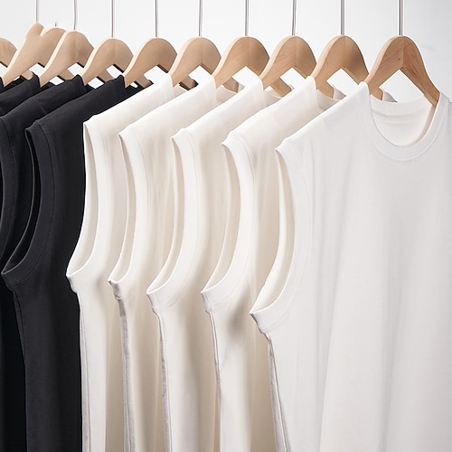 

Men's T shirt Tee Solid Color Crew Neck Street Casual Sleeveless Tops Basic Fashion Classic Comfortable White Black / Summer