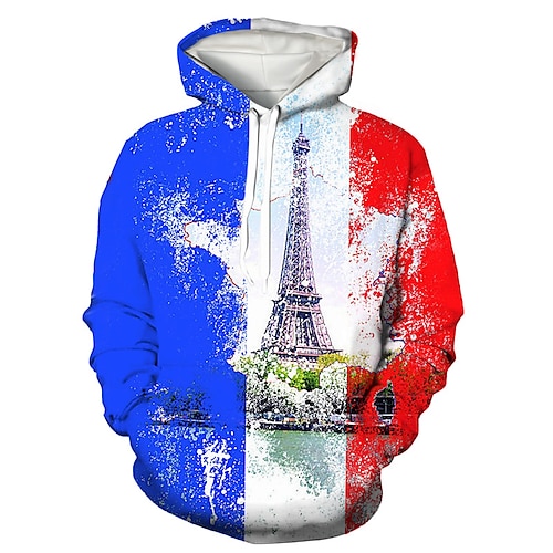 

Men's Unisex Pullover Hoodie Sweatshirt Hooded Graphic Prints Print Christmas Sports Outdoor Daily 3D Print Basic Streetwear Eiffel Tower Hoodies Sweatshirts Long Sleeve Blue