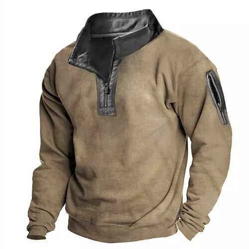 

Men's Sweatshirt Pullover Khaki Standing Collar Solid Color Going out Vintage Streetwear Casual Winter Fall & Winter Clothing Apparel Hoodies Sweatshirts Long Sleeve