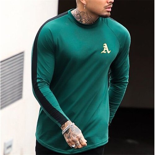 

Men's Unisex T shirt Tee Letter Graphic Prints Crew Neck Blue-Green Long Sleeve 3D Print Outdoor Street Print Tops Basic Sports Casual Classic