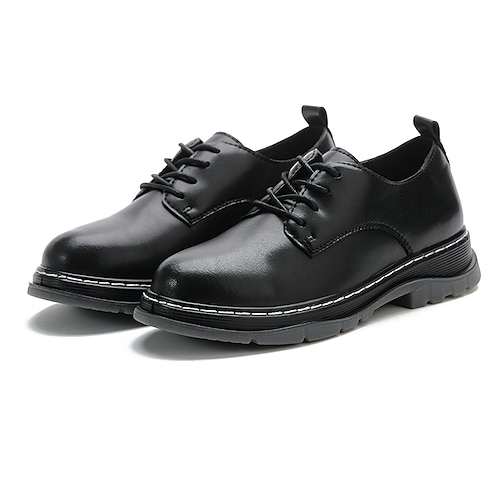 

Women's Oxfords Work Daily Summer Low Heel Round Toe Casual Sweet Walking Shoes PU Leather Lace-up Black