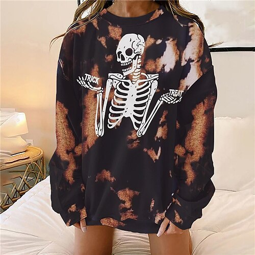 

Women's Sweatshirt Pullover Tie Dye Skeleton Print Crew Neck Daily Sports 3D Print Streetwear Hoodies Sweatshirts Black Yellow Brown