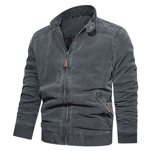 

Men's Bomber Jacket Winter Jacket Winter Coat Casual Jacket Windproof Warm Street Daily Holiday Zipper Stand Collar Traditional / Vintage Casual Casual Daily Jacket Outerwear Pure Color Pocket Black