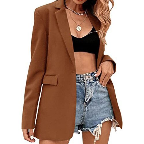 

Women's Blazer Regular Pocket Coat White Black Pink Brown Formal Style Formal Office / Career Formal Holiday Fall Winter Single Breasted Turndown Regular Fit S M L XL XXL