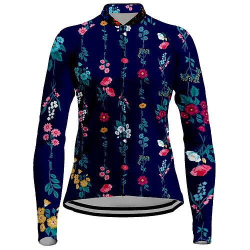 

21Grams Women's Cycling Jersey Long Sleeve Bike Top with 3 Rear Pockets Mountain Bike MTB Road Bike Cycling Quick Dry Moisture Wicking Dark Blue Floral Botanical Sports Clothing Apparel / Stretchy