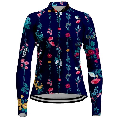 

21Grams Women's Cycling Jersey Long Sleeve Bike Top with 3 Rear Pockets Mountain Bike MTB Road Bike Cycling Breathable Quick Dry Moisture Wicking Reflective Strips Dark Blue Floral Botanical