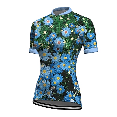 

21Grams Women's Cycling Jersey Short Sleeve Bike Top with 3 Rear Pockets Mountain Bike MTB Road Bike Cycling Breathable Quick Dry Moisture Wicking Reflective Strips Blue Floral Botanical Polyester