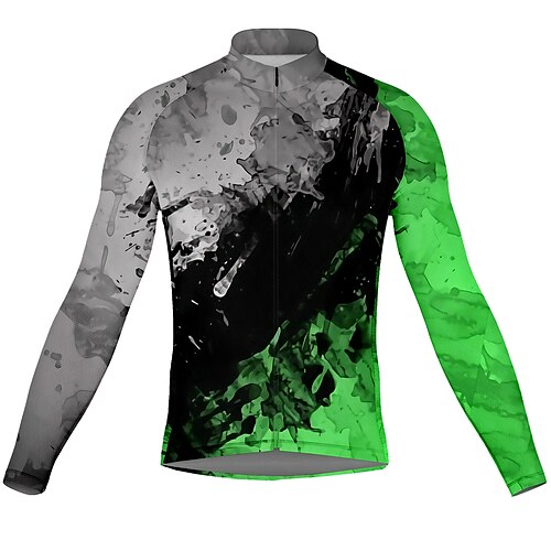 

21Grams Men's Cycling Jersey Long Sleeve Bike Top with 3 Rear Pockets Mountain Bike MTB Road Bike Cycling Breathable Quick Dry Moisture Wicking Reflective Strips Green Graffiti Polyester Spandex