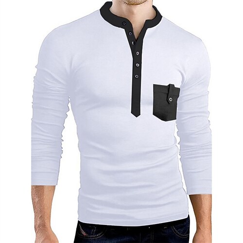 

Men's T shirt Tee Solid Color Standing Collar Street Daily Button-Down Long Sleeve Tops Designer Casual Fashion Comfortable White