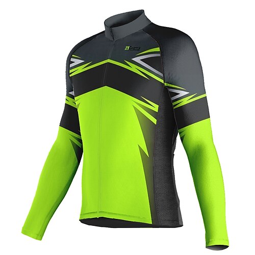 

21Grams Men's Cycling Jersey Long Sleeve Bike Top with 3 Rear Pockets Mountain Bike MTB Road Bike Cycling Breathable Quick Dry Moisture Wicking Reflective Strips Green Polyester Spandex Sports