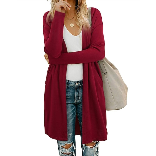 

Women's Jumper Knit Pocket Knit Solid Color V Neck Simple Casual Daily Street Going out Fall Winter Black Gray S M L