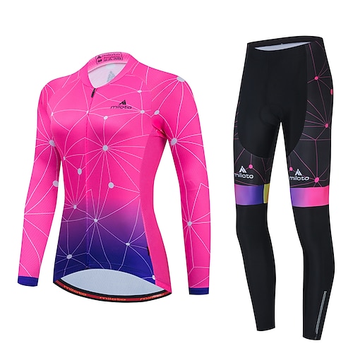 

Miloto Women's Cycling Jersey with Tights Long Sleeve Winter PinkWhite Geometic Bike Clothing Suit Reflective Strips Spandex Sports Geometic Clothing Apparel / Stretchy