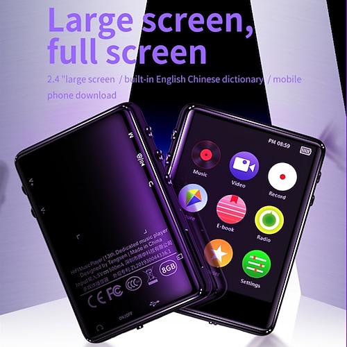 

2.4 inch Bluetooth 5.0 MP3 Speler Full Touch Screen 4GBB 8Gb 16Gb MP4 Player Muziekspeler Met Ingebouwde speaker Fm Radio Recorder Video