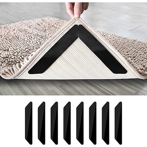 

8 PCS Rug Tape, Reusable Washable Carpet Tape, Double Sided Non-Slip Rug Pads for Hardwood Floors, Rug Stoppers for Area Rugs, Black