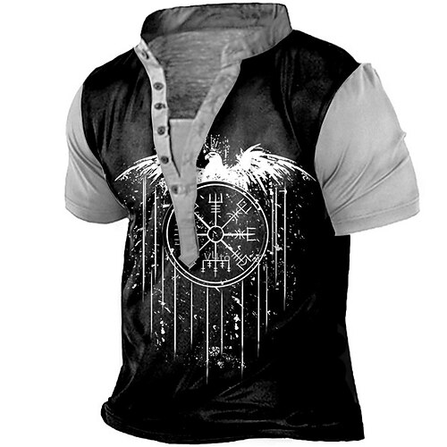 

Men's Henley Shirt Tee T shirt Tee 3D Print Graphic Patterned Color Block Stand Collar Daily Sports Button-Down Print Short Sleeve Tops Basic Casual Classic Big and Tall Black / Summer