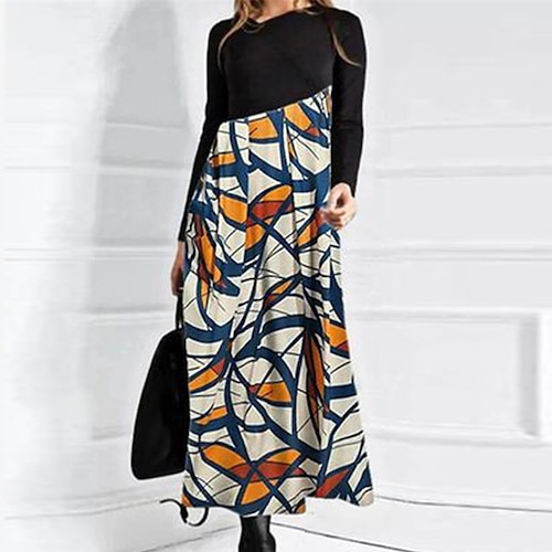 

Women's Midi Dress Black Yellow Dark Gray Long Sleeve Floral Print Winter Fall V Neck Mature Winter Dress Fall Dress 2022 S M L XL XXL 3XL